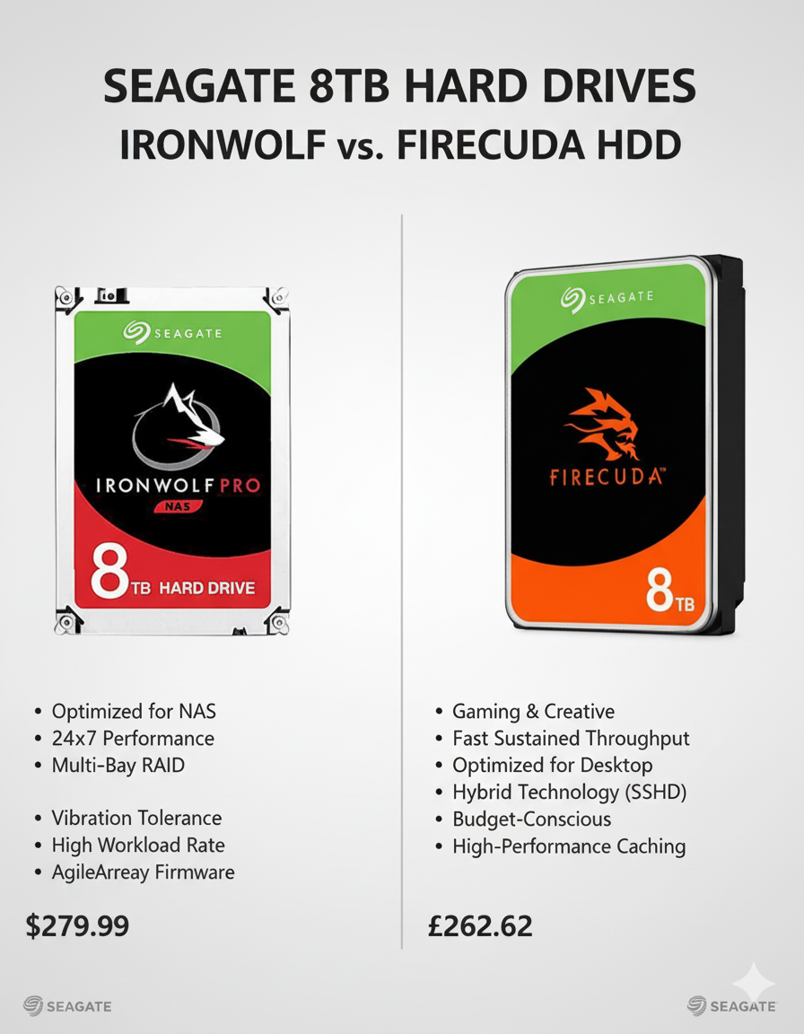 Seagate IronWolf Pro 8TB vs Seagate FireCuda HDD 8TB